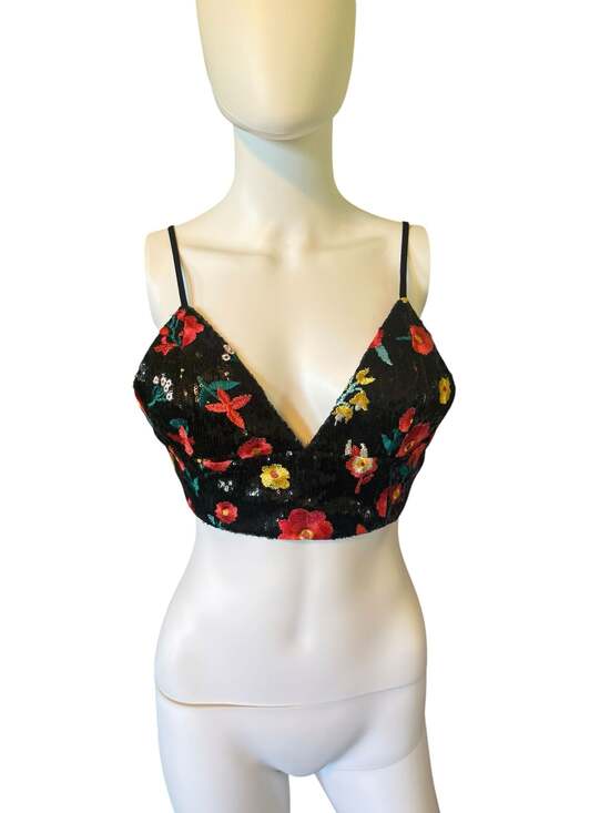 Forever 21 Tops - Forever 21 Black Sequin Floral Embroidery Crop Top Bralette Size M